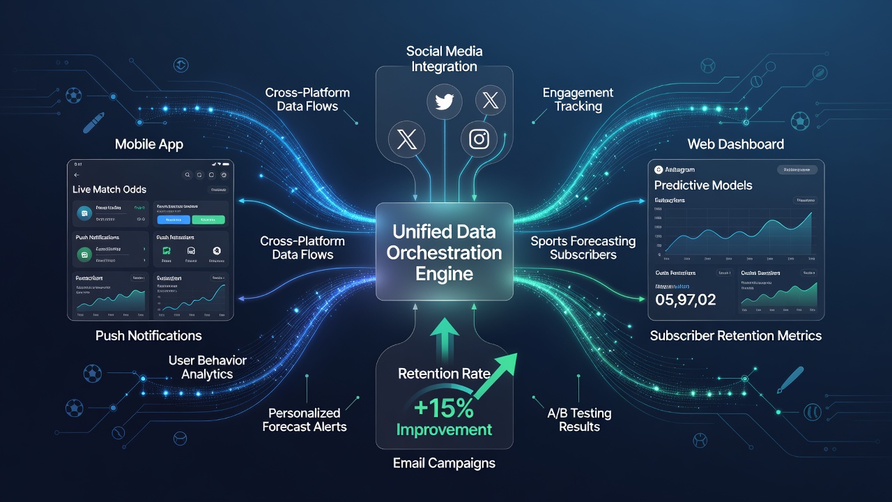 Analytics visualization of subscriber retention trends linked to synchronized data flows in sports prediction platforms