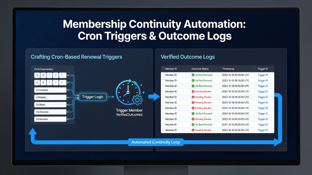 Database log verification process showing cron job execution tied to membership renewal status updates