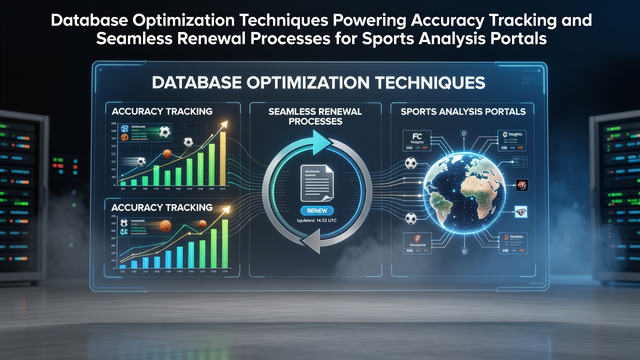 Database schema visualization for sports analysis portals showing optimized tables for accuracy metrics and subscription data