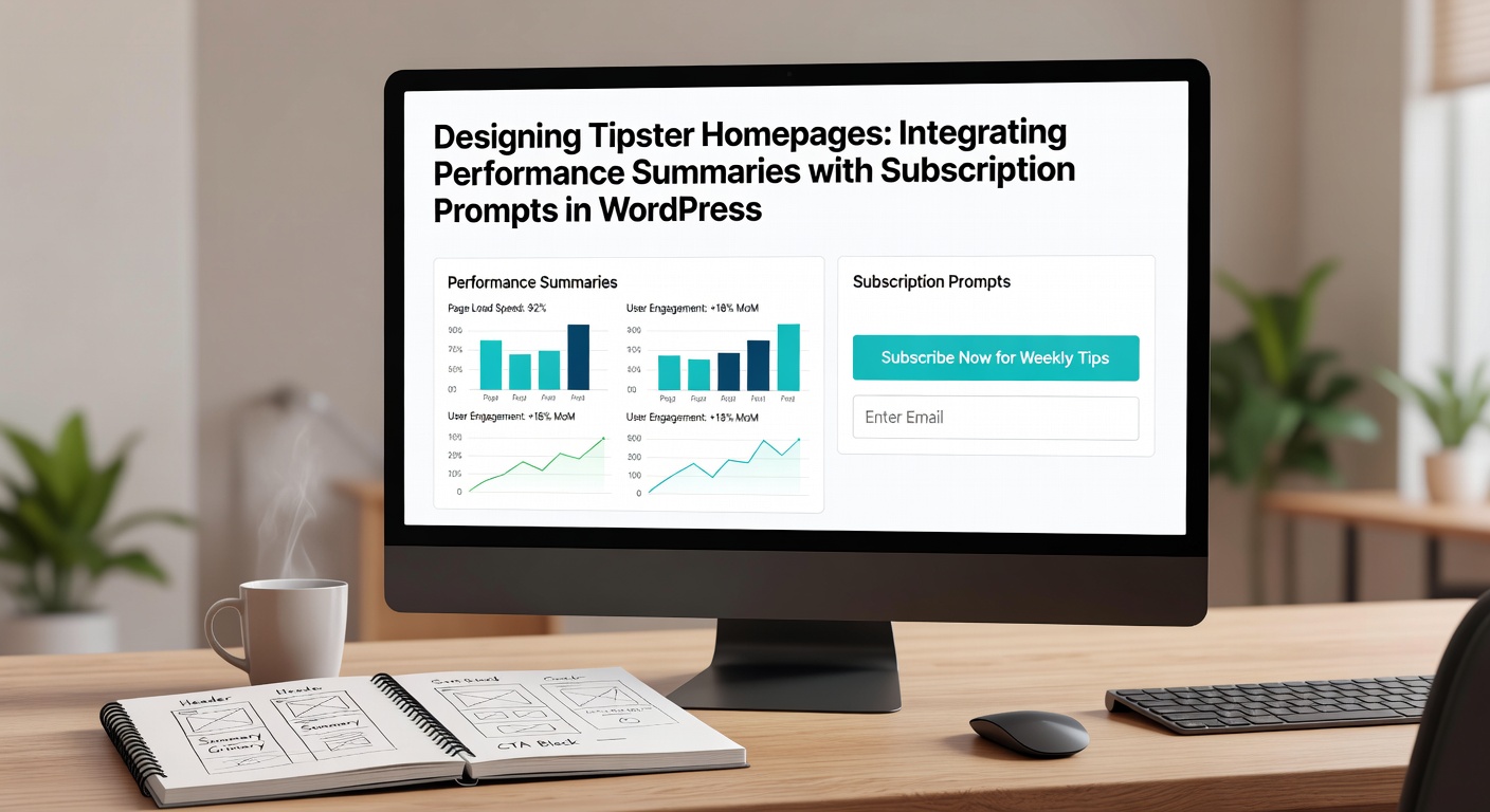 Close-up of a customized WordPress dashboard showing performance summary blocks integrated with subscription form elements
