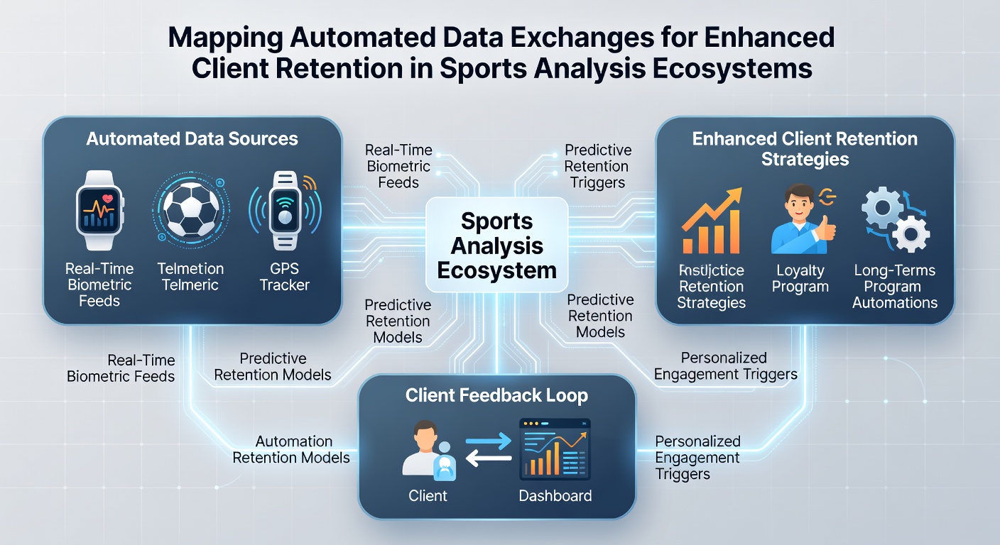 Infographic showing client retention metrics linked to automated data mapping processes in sports analytics