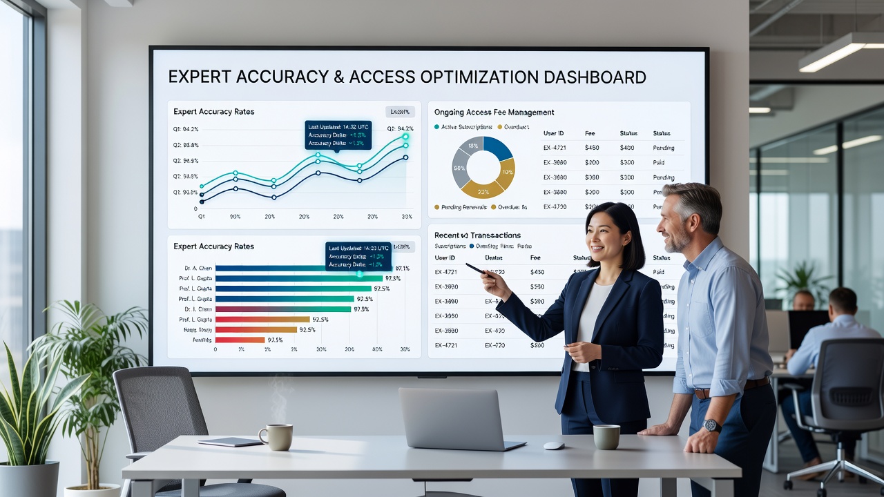 Dashboard view highlighting fee tracking panels and accuracy trend graphs in an advisory network platform