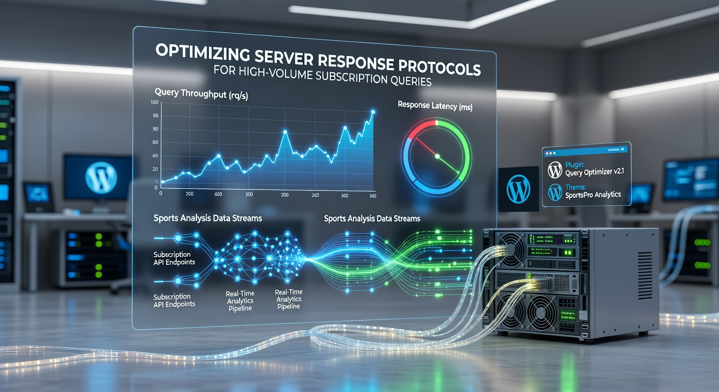 Server infrastructure diagram showing optimized response paths for subscription queries on a WordPress sports analysis platform