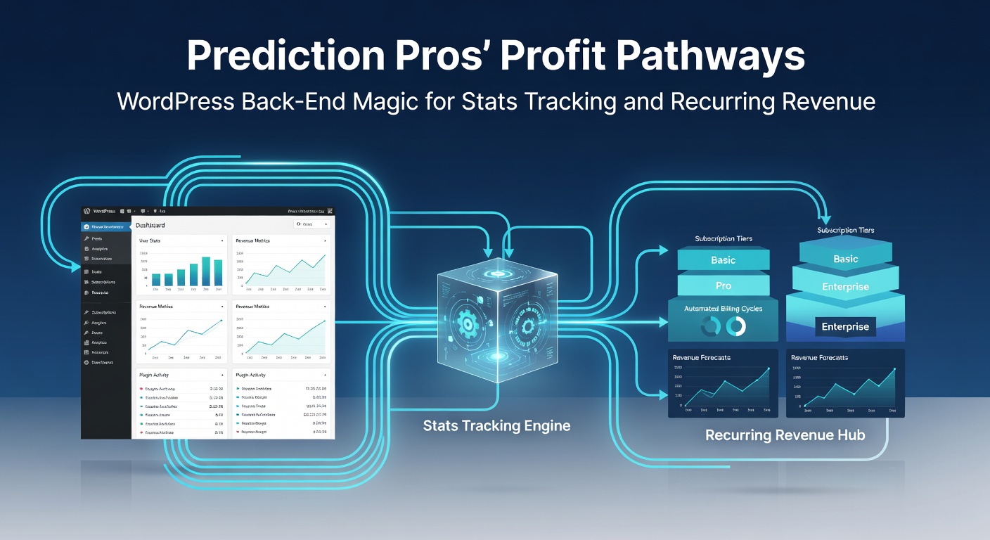 Custom WordPress plugin interface illustrating automated revenue funnels and prediction yield charts