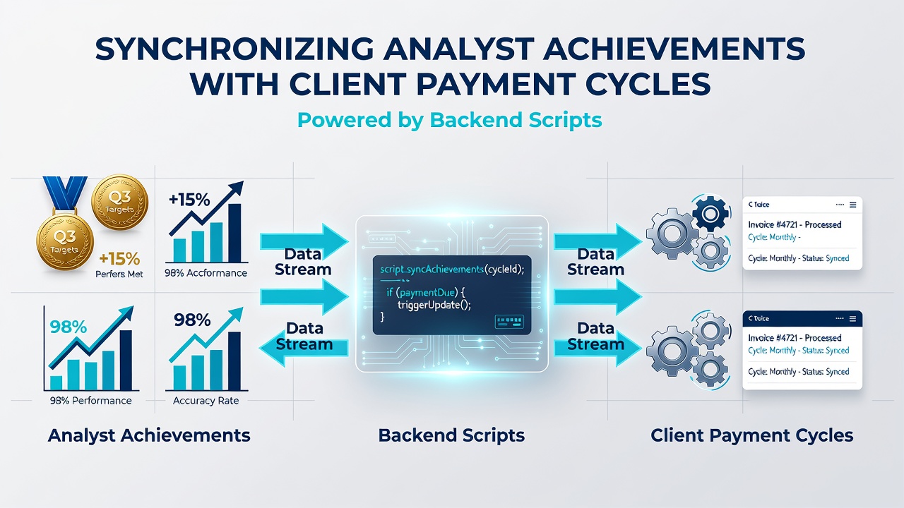 Flowchart illustrating synchronization between analyst metrics database and recurring payment gateway